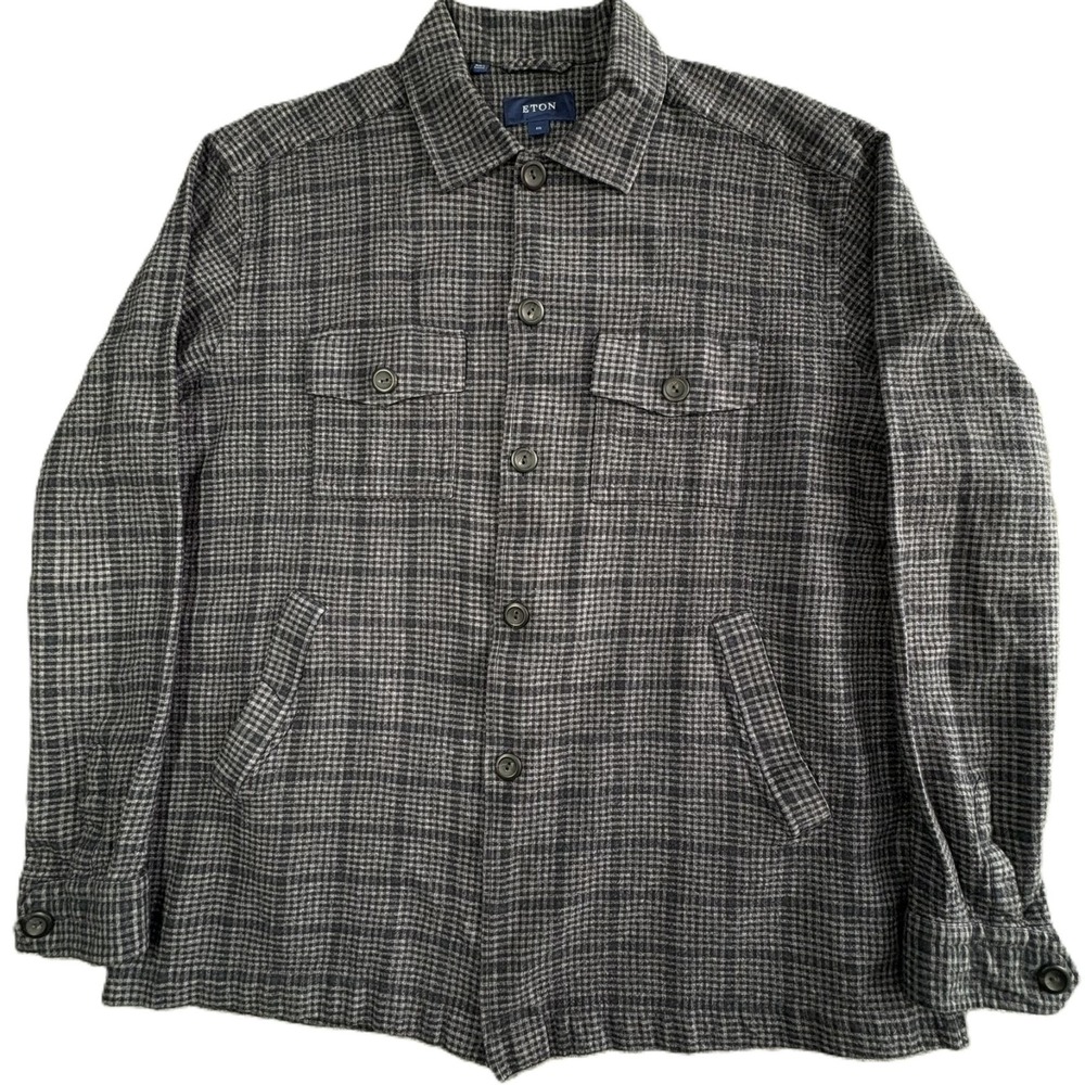 ETON Heritage Flannel Shacket Mens XXL Gray Plaid Wool Cashmere Overshirt